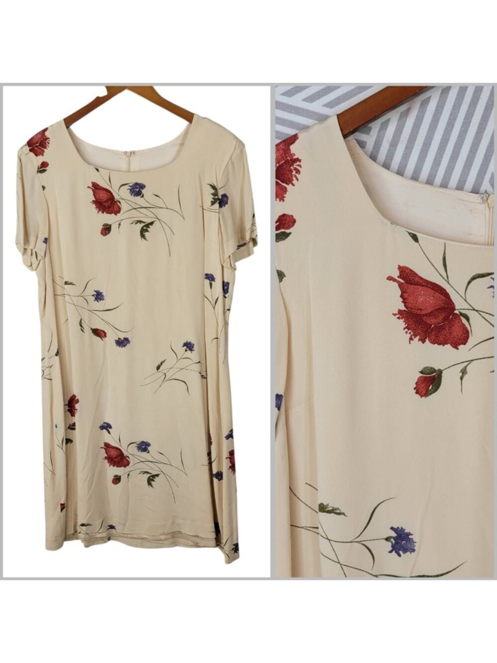 Vintage Floral Sheath Dress size Medium Large Evening career Event Tan Red